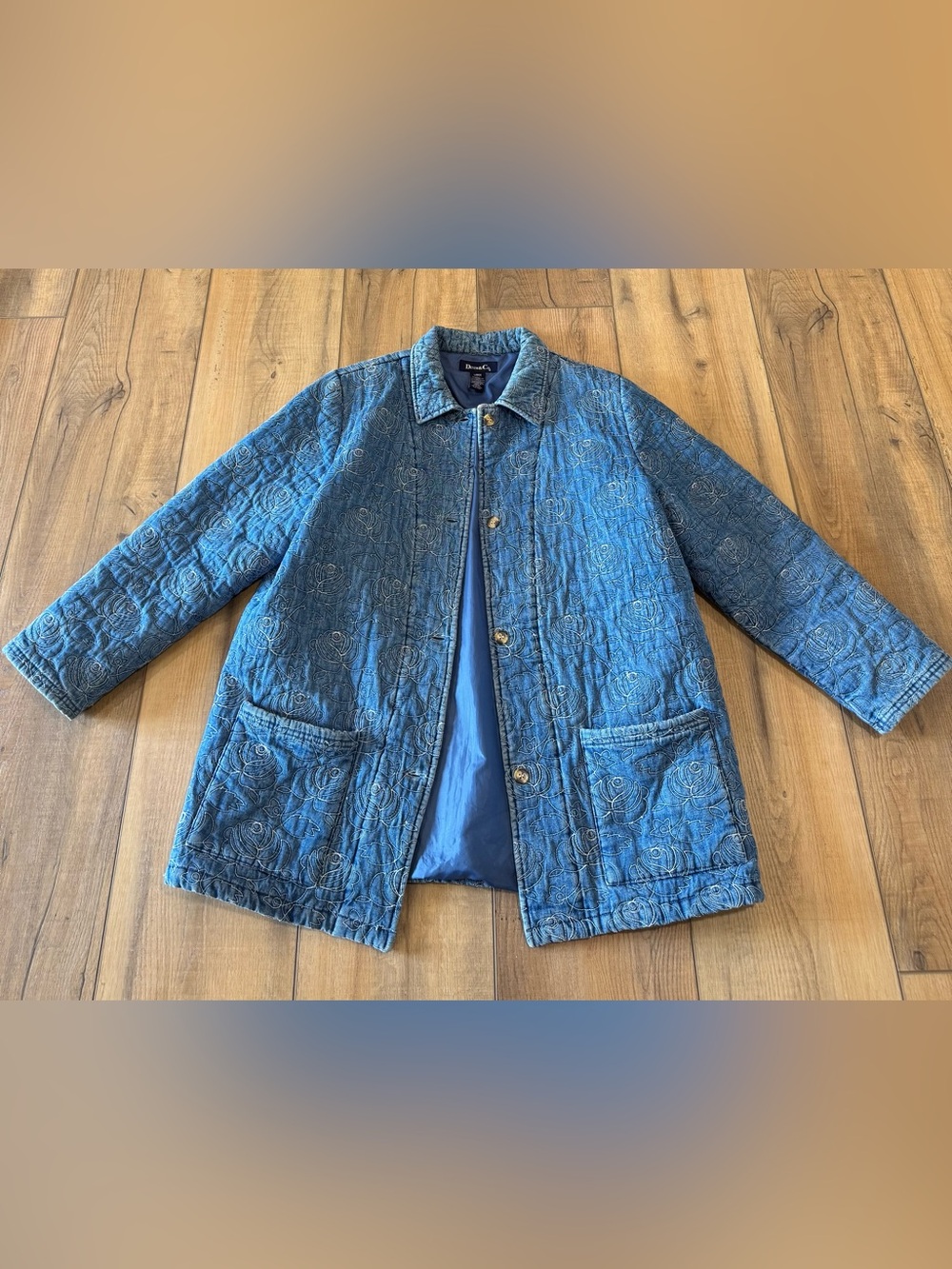 Vintage Denim&Co Blue Quilted Floral Lightweight Jean Jacket